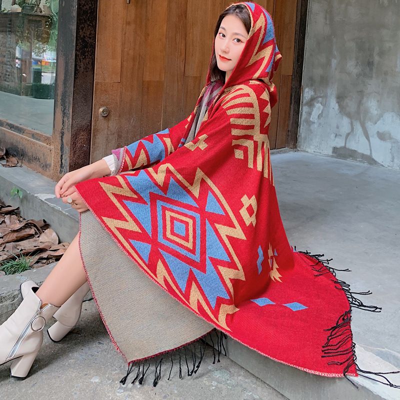 Thick warm  and winter women's new ethnic desert cape style blanket ins cashmere shawl_voghion.com