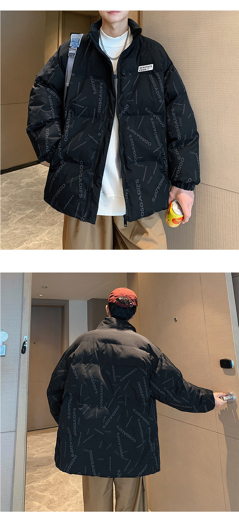 Modische, mit Baumwolle gepolsterte Kleidung, trendige, koreanische Version der mit Baumwolle gepolsterten Jacke für hübsche Männer, warme, lässige Brotkleidung_voghion.com