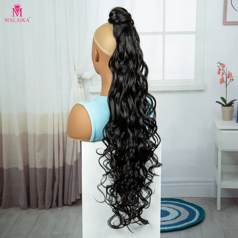 MALAIKA "Seamless Integration" Elegant Body Wave Ponytail Extension For Women - Versatile Clip-In Synthetic Hairpiece, Perfect For All Occasions_voghion.com