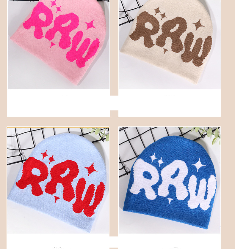 Unisex Casual warm RRW letter single-sided knitted cap Outdoor cycling sports ear protection Breathable_voghion.com