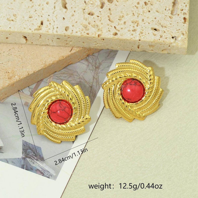 Brincos de aço inoxidável de vórtice de luxo retrô com personalidade de pedra natural e toque de alta qualidade, as mulheres usam brincos de moda de nicho para festas diárias_voghion.com