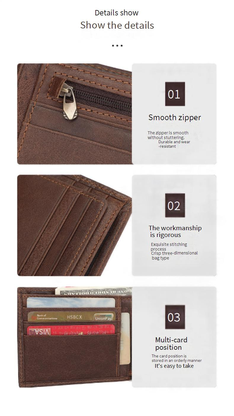 Portafoglio da uomo semplice retrò in vera pelle, portafoglio multi-carta, clip per dollari, portamonete orizzontale_voghion.com