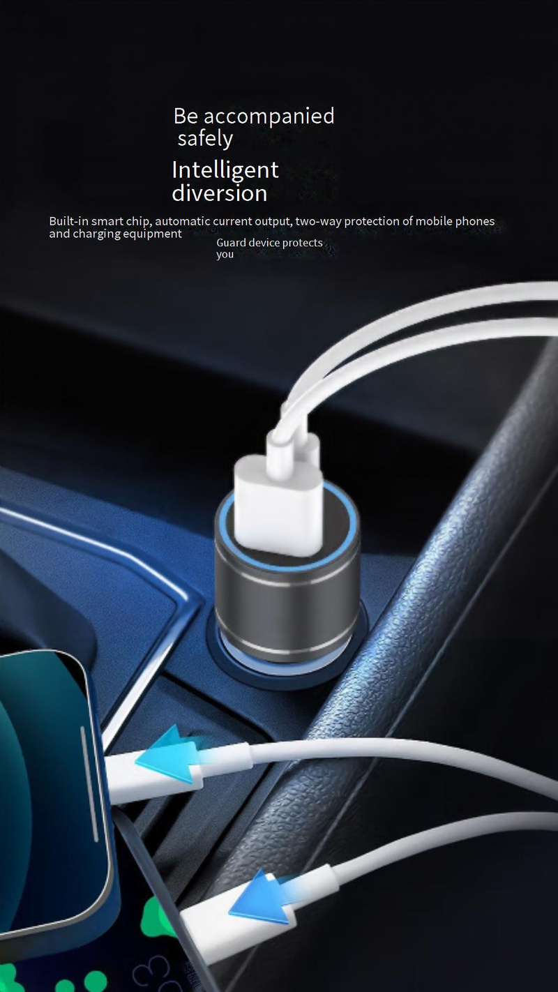 Dual Port Car Charger PD30W & 120W Fast Charging With LED Light, Aluminum Alloy Casing, Universal Compatibility_voghion.com