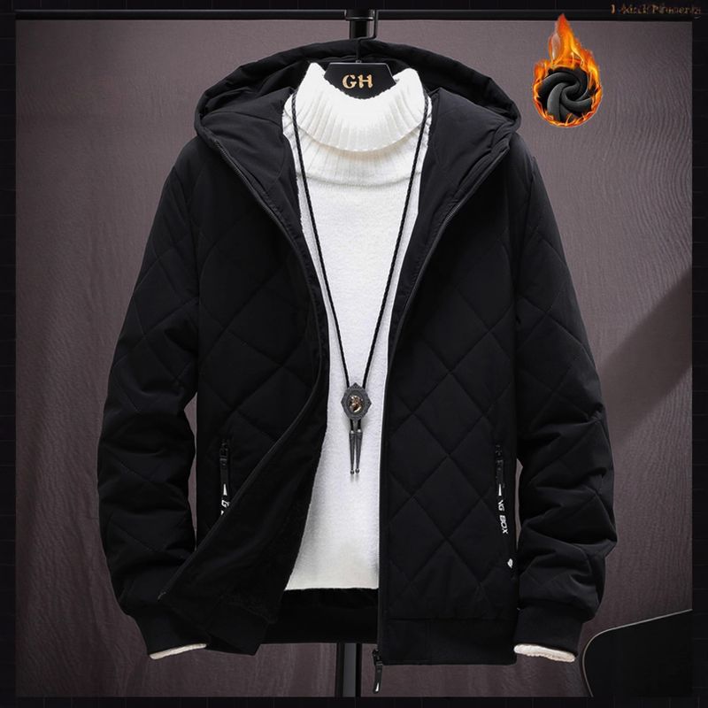 Giacca invernale casual da uomo con cappuccio foderata in pile e cerniera, capospalla caldo e leggero per il freddo (nero, blu navy, marrone, grigio)_voghion.com
