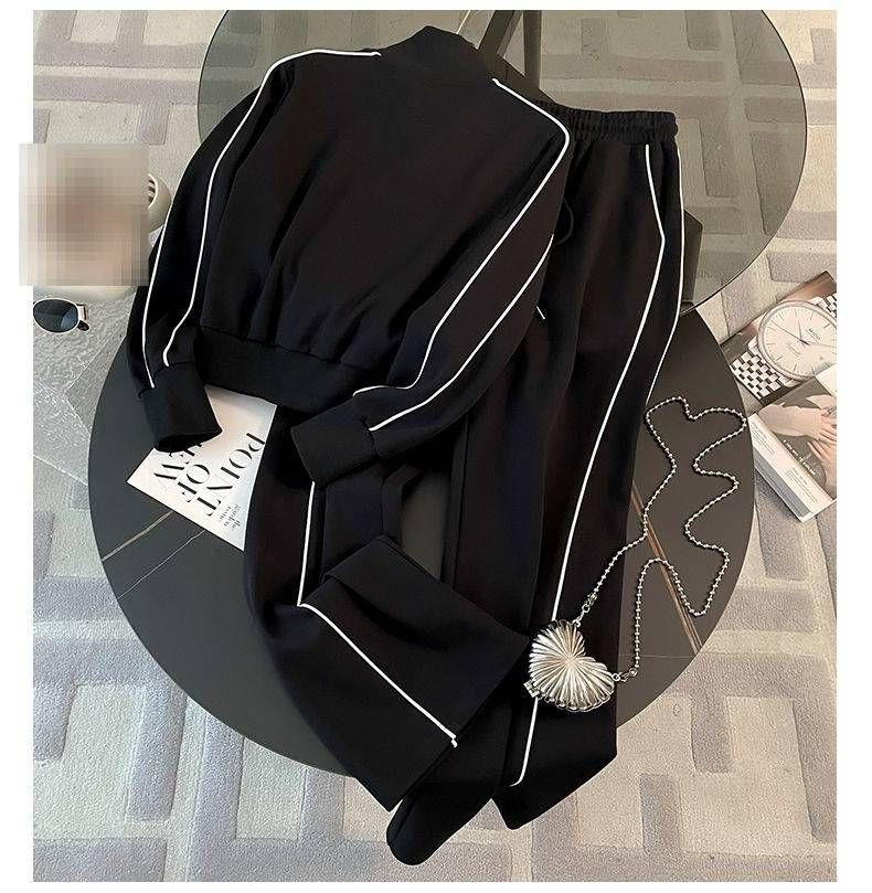 Women's Clothing Solid Color Hem Cut Zipper Hooded Sweatshirt Women's Trendy Brand High Waist Simple Fashion Straight Sweatpants Women's Suit_voghion.com