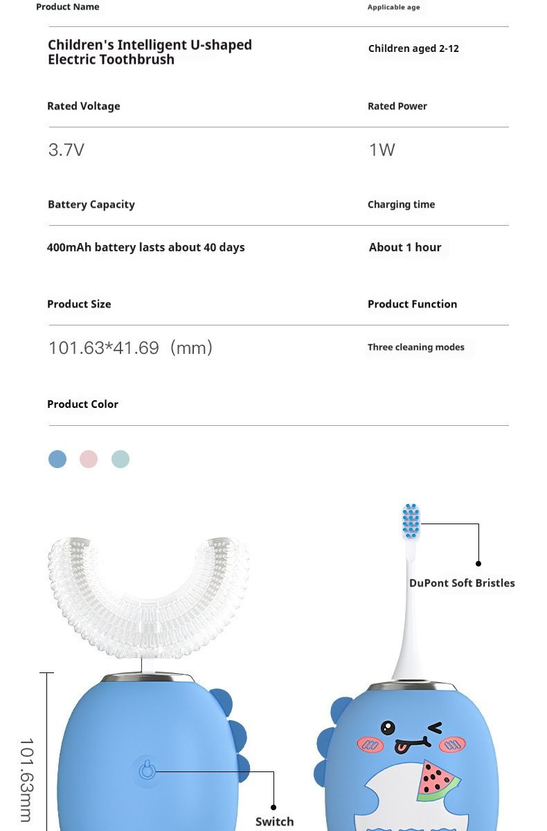 Cartoon Little Dinosaur U Shaped Children's Electric Toothbrush 3 6 12 Years Old With Toothpaste Rechargeable Waterproof Sonic Baby Toothbrush_voghion.com