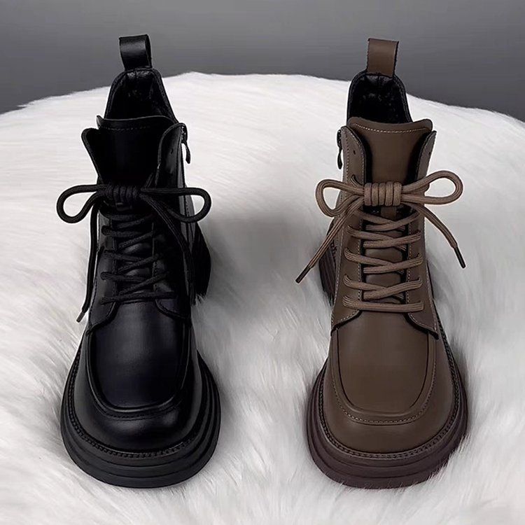 Soft Leather And Down-lined Marten Boots, Women's Cotton Boots, 2025 Autumn-winter New Style, Thick Sole, Warm And Cozy Short Boots_voghion.com