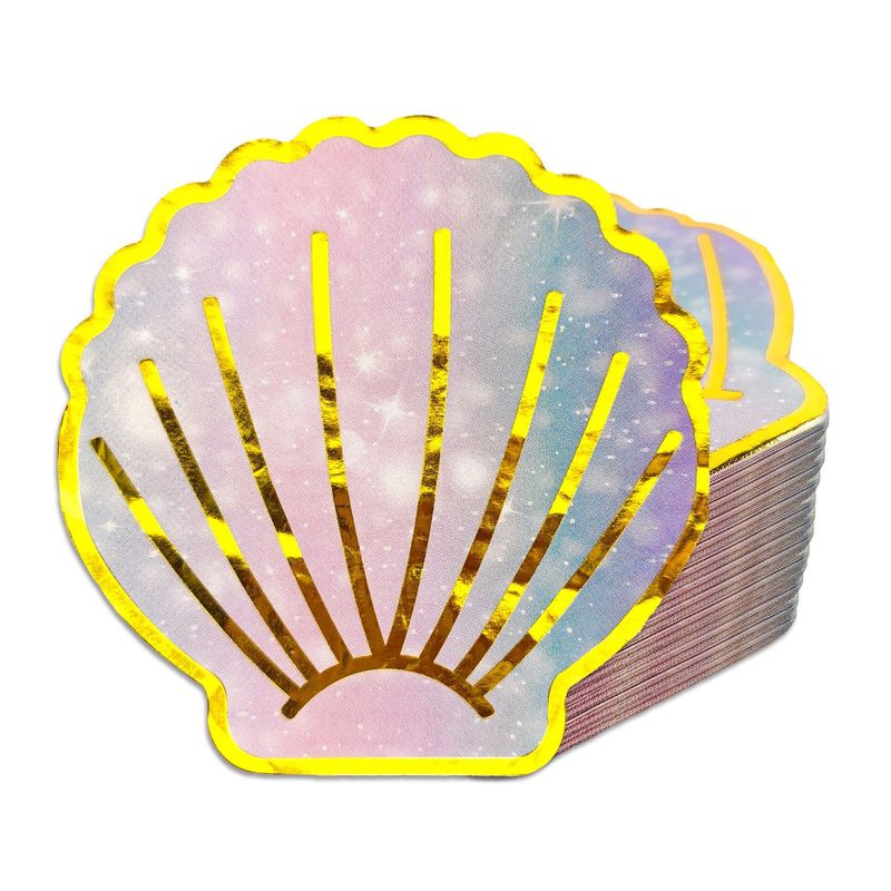 2 Katmanlı Deniz Kabuğu Şeklinde Altın Folyo Parti Peçeteleri, Plaj Temalı Süslemeler İçin Renkli Tek Kullanımlık Sofra Takımı, Toplu Paket_voghion.com