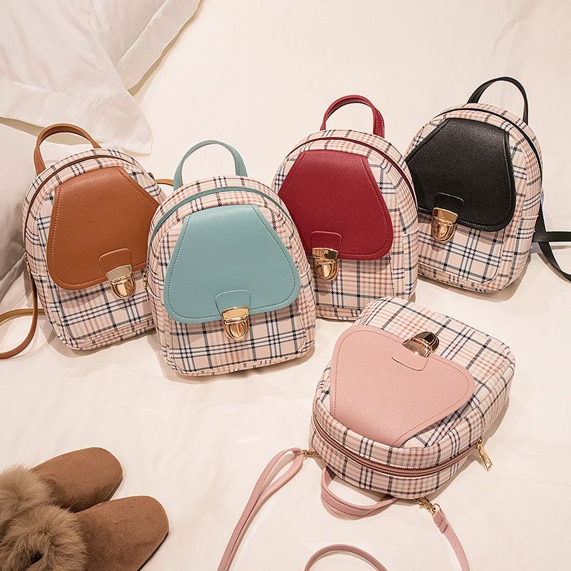 Women's Backpack 2024 New Plaid Color Matching Lock Cylinder Shoulder Bag For Women_voghion.com