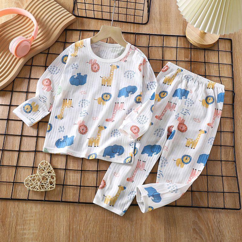 Weiche, atmungsaktive Baumwolle, Baby-Kinder-Pyjama-Set, süßes Cartoon-Langarm-Schlafanzug-Set für 0–5 Jahre_voghion.com