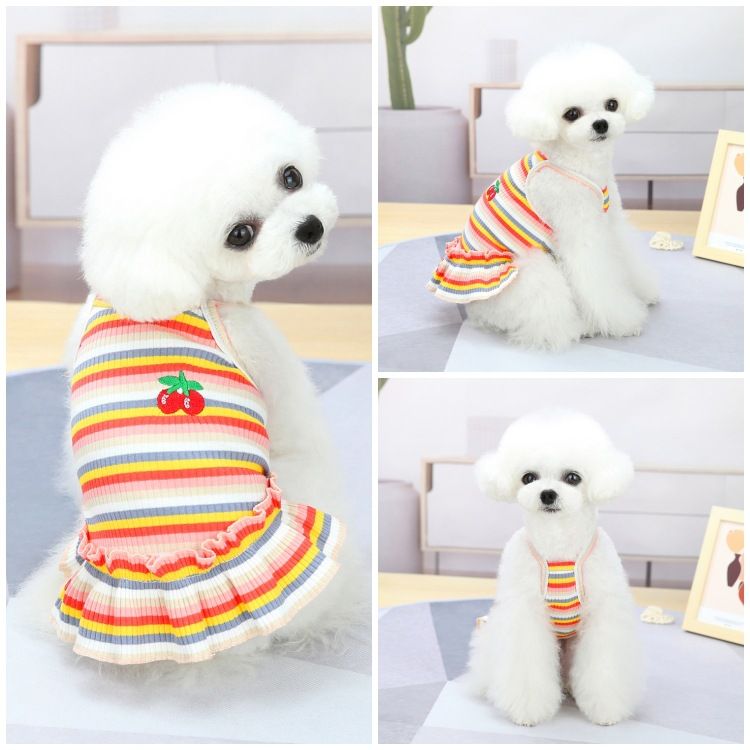 Pet Apparel Dog Spring Summer Puppy Couple Thin Clothes Color Striped Cat Dress Vest_voghion.com