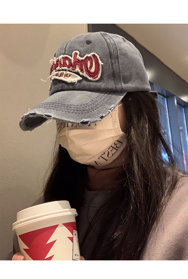 Casquette de baseball américaine pour femme, grande tête, trous délavés, large bord de cow-boy, bec de canard, fanon, taille S_voghion.com