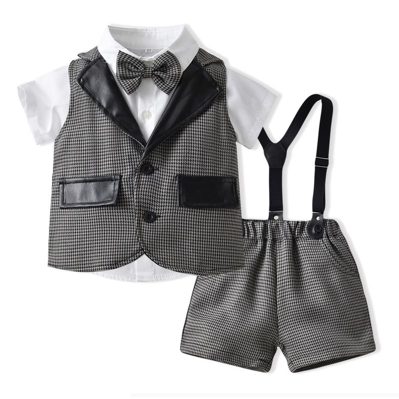 Kinderkleidung Neue Frühlings- und Herbstkleidung für Jungen, kleine karierte Weste, kurzärmeliger Hemdanzug für Kinder, einjährige Kleider-Performance-Kleidung_voghion.com