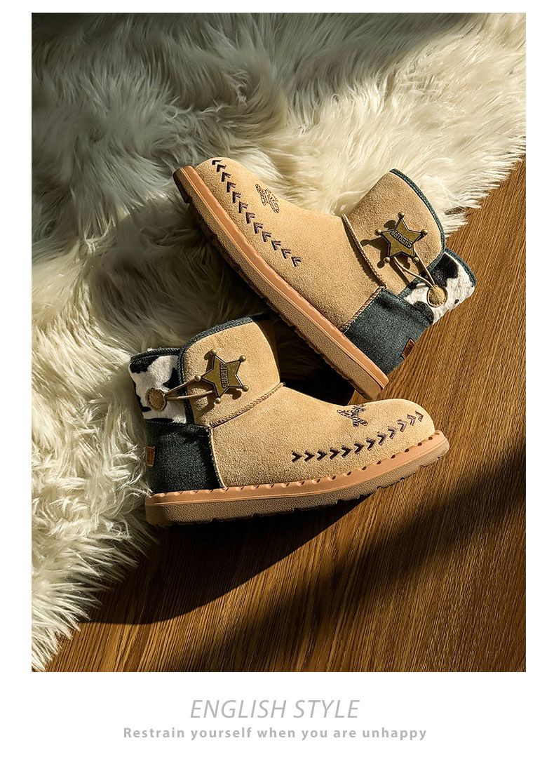 Couple Short Boots Fleece Thickened Warm Snow Boots Wind Martin Boots_voghion.com