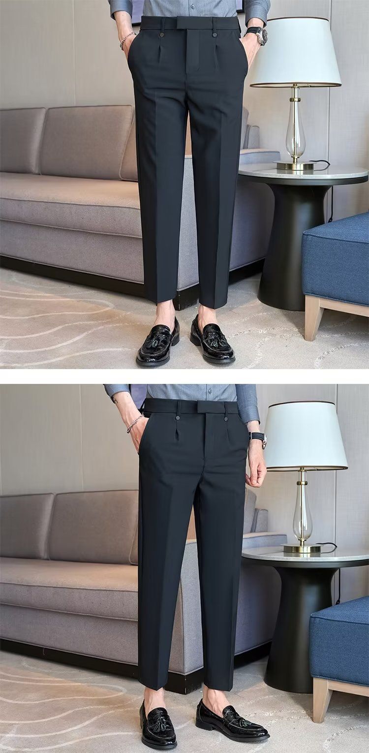 Spring And Summer New Men's Suit Pants Men's Solid Color Non-ironing Casual Pants Commuting To Work Slim-fitting Solid Color Nine-point Pants_voghion.com