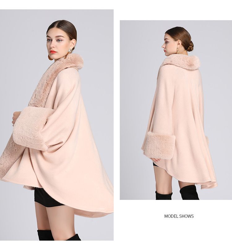 Mantella con collo in pelliccia grande taglia cardigan lavorato a maglia cappotto donna_voghion.com
