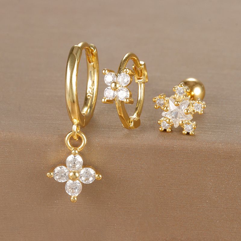 Gioielli e accessori orecchini geometrici alla moda, set di orecchini floreali con micro zirconi intarsiati, orecchini da donna leggeri e di lusso personalizzati in tre pezzi_voghion.com