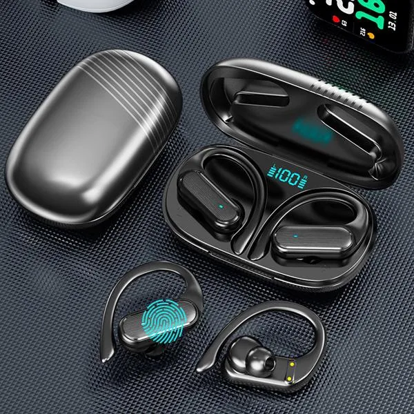 Auricolari stereo HiFi wireless Bluetooth 5.3 9D, auricolari sportivi Bluetooth con gancio auricolare, mini auricolari impermeabili con_voghion.com