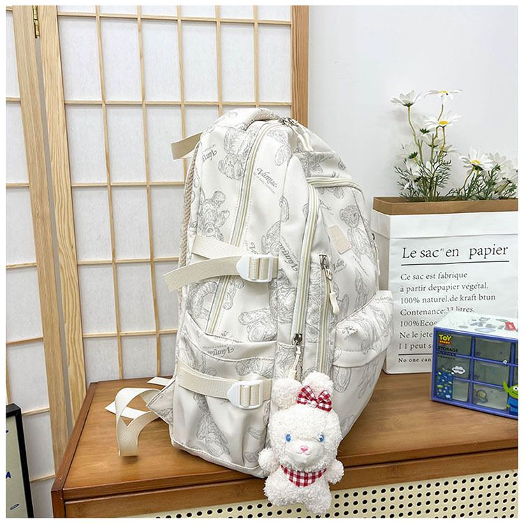 Zaino da donna stampato con simpatico cartone animato e orso riflettente, per studenti delle scuole medie e superiori, zaino di grande capacità, versatile per esterni_voghion.com