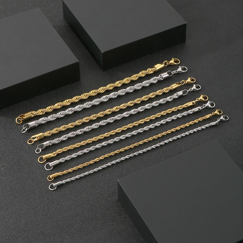 Braccialetti da uomo con corda intrecciata, popolare, semplice, in acciaio inossidabile con oro 18k, per uomo e donna._voghion.com