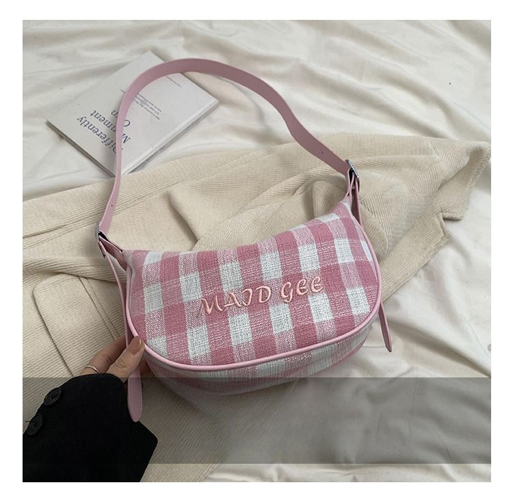 Large-Capacity Canvas Fall/Winter 2025 New Shoulder Bag Crossbody Bag Plaid Dumpling Bag_voghion.com