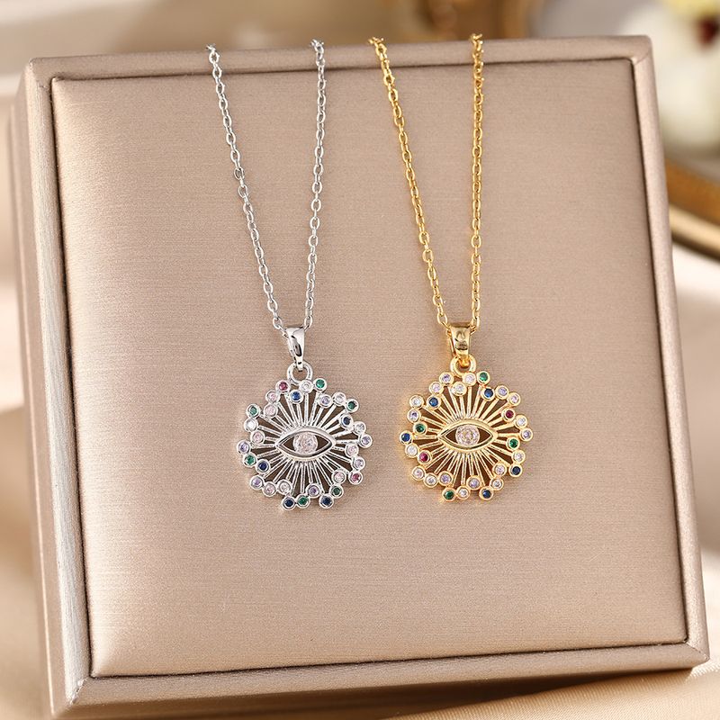 Titan Stahl Schlüsselbein Kette Bunte Zirkon Auge Anhänger Dämon Halskette Schmuck_voghion.com