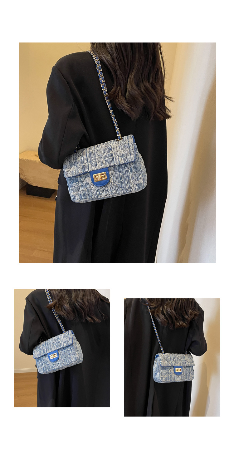 Borsa a tracolla casual in denim da donna con piccola borsa quadrata a tracolla con catena a reticolo di diamanti_voghion.com