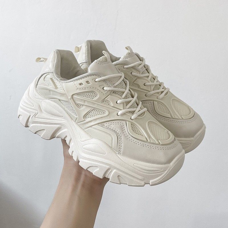 2025 Sommer Neue Dicke Sohle Atmungsaktive Einzelfutter Matsuke Dad Sport Super High Heels Katze Bein Kleine Weiße Damen_voghion.com
