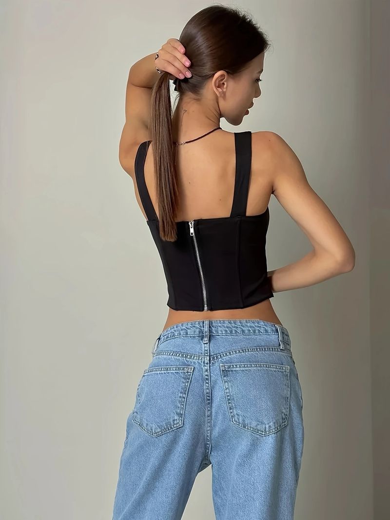 Damenbekleidung im neuen Stil, einfarbig, sexy Hosenträger mit Fischgrätenmuster, quadratischer Ausschnitt, rückenfreier BH, Weste_voghion.com