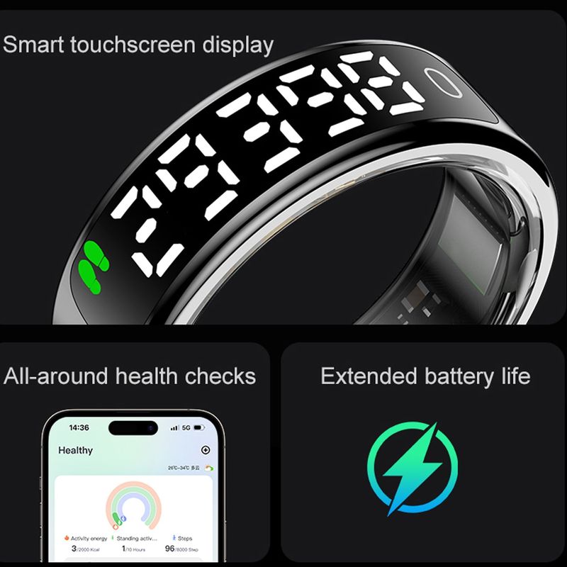 2025 Ultra-Thin Smart Ring – Sleep Tracking, Gesture Control & Fitness Tracker For Men & Women 5ATM Waterproof, Android/iPhone Compatible, Size 8_voghion.com