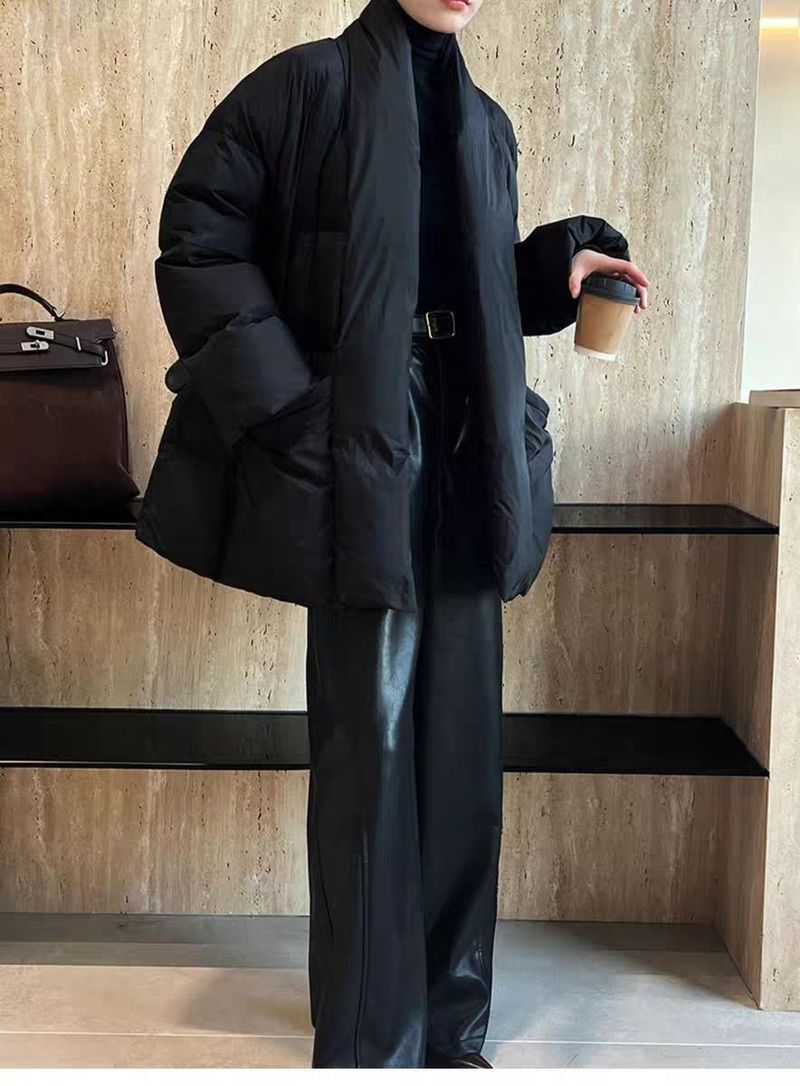 Giacca in piumino attillata per donna, lunghezza media, nuova versione coreana invernale, vestibilità ampia, snellente, colore bianco anatra_voghion.com