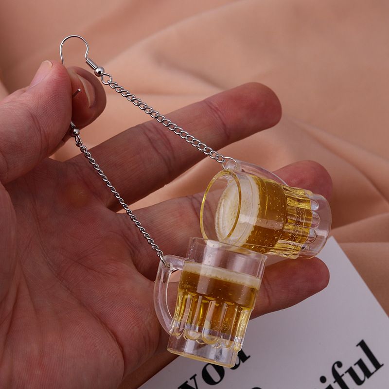 Pendientes creativos y exagerados de estilo hip hop para chica, estilo discoteca, con forma de jarra de cerveza y cadena con borlas._voghion.com
