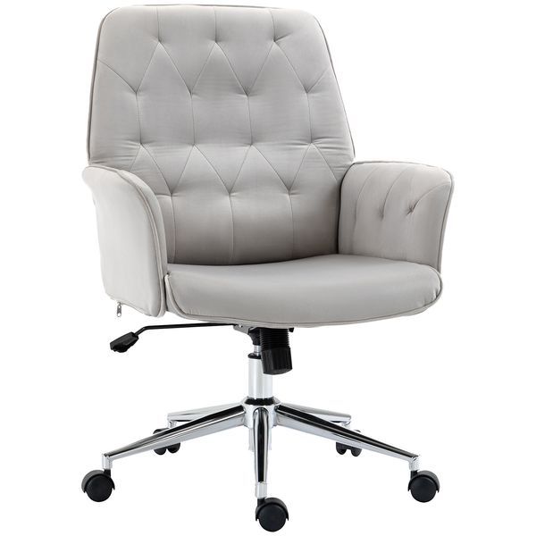 Vinsetto Modern Home Office Chair Mid-Back Tufted Linen Fabric Adjustable Light Grey_voghion.com