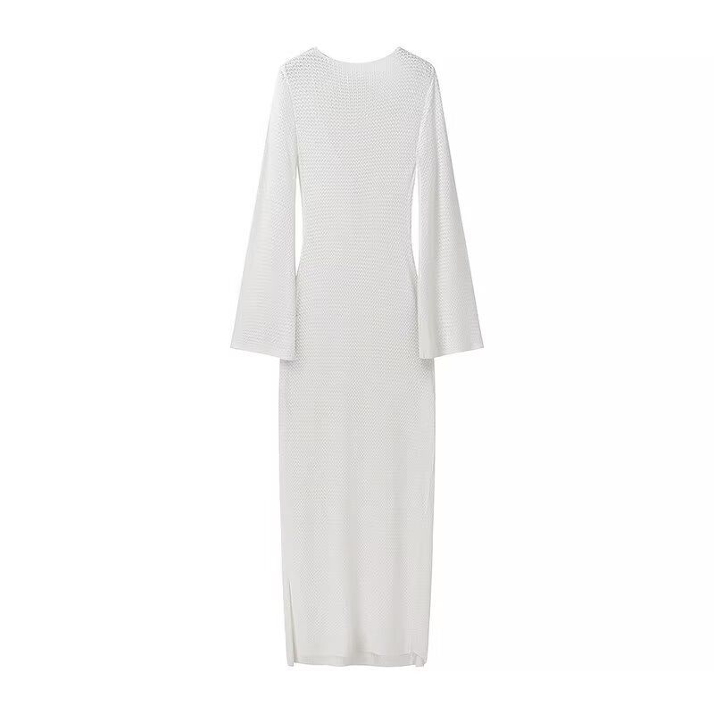 Robe longue à boucle et col en V pour femme, nouvelle collection automne/hiver 2024_voghion.com