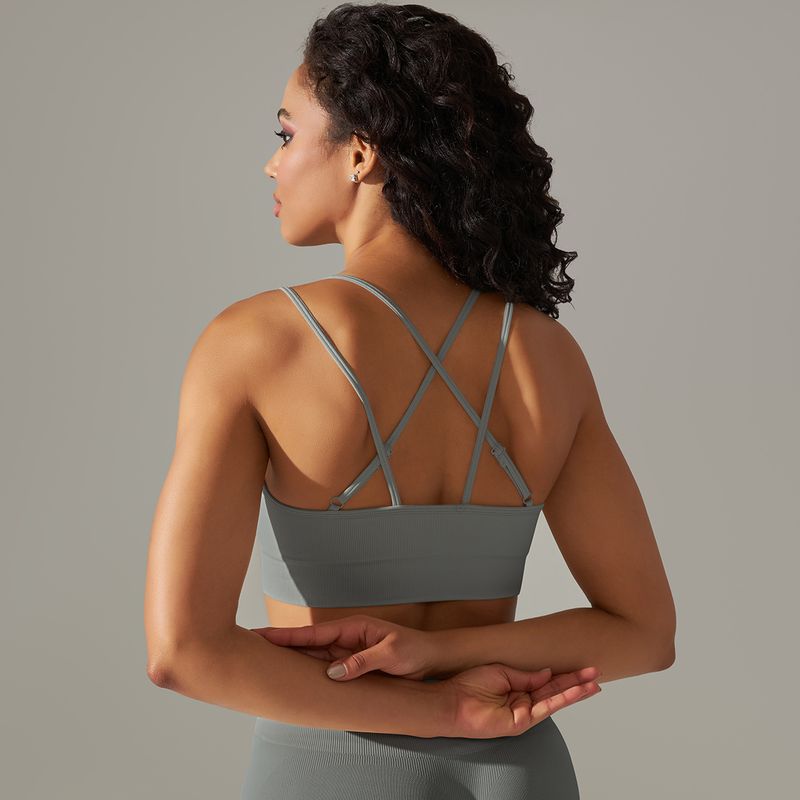 Damkläder sömlösa stickade enfärgade vacker rygg andas cross sport bh löpning fitness yoga bh topp_voghion.com