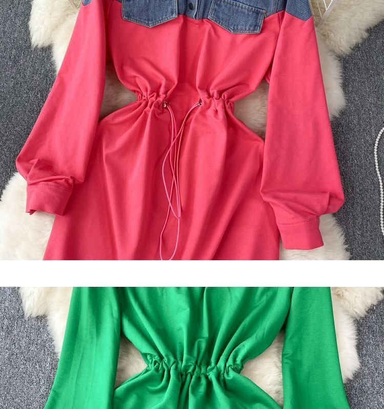 Women's Clothing New style dress for women in autumn, niche design, denim Polo collar, contrast color stitching, fashionable sweater dress_voghion.com