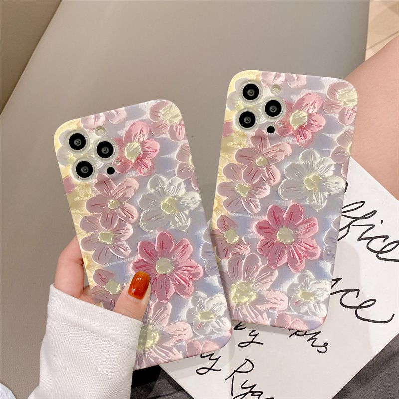 Ölgemälde rosa Blume passend für iPhone15pro max Apple 13 Handyhülle 12 xs/14 Liquid Skin Feel 11_voghion.com
