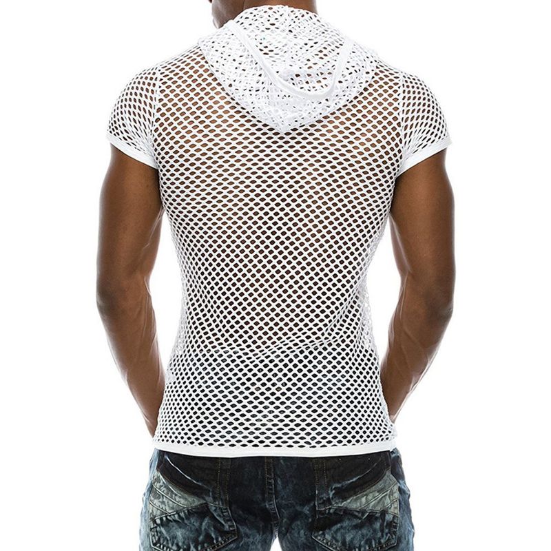 Herrenbekleidung Mode personalisierte Herrenmode hohles kurzärmliges Mesh-T-Shirt atmungsaktives Mesh-Unterhemd Herrenpullover_voghion.com