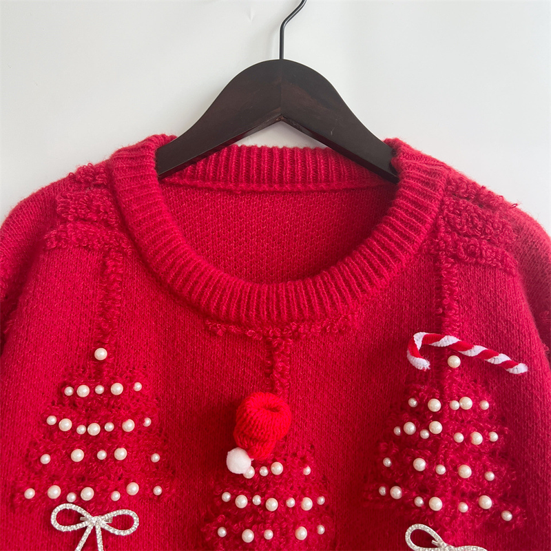 Handgemachter Perlenpullover mit Weihnachtsmotiv, dreidimensionale Dekoration, Neujahrs-Festival-Pullover_voghion.com