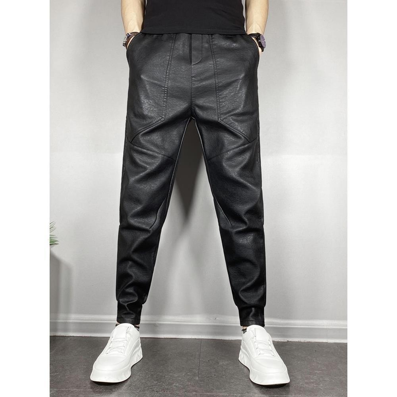 Pantaloni da motociclista in pelle da uomo, caldi e in velluto, spessi, di grandi dimensioni, antivento, in pelle PU, larghi e attillati_voghion.com