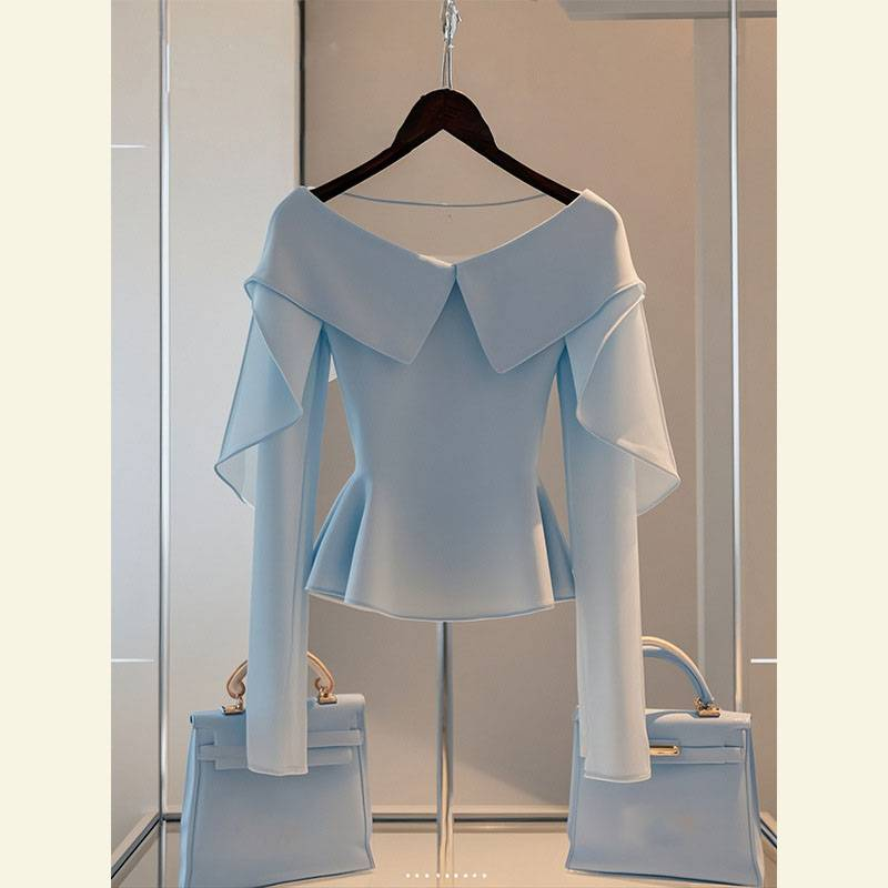 Women's Clothing Unique Tops Stylish High End Chic High End Beautiful Blue Shirt _voghion.com