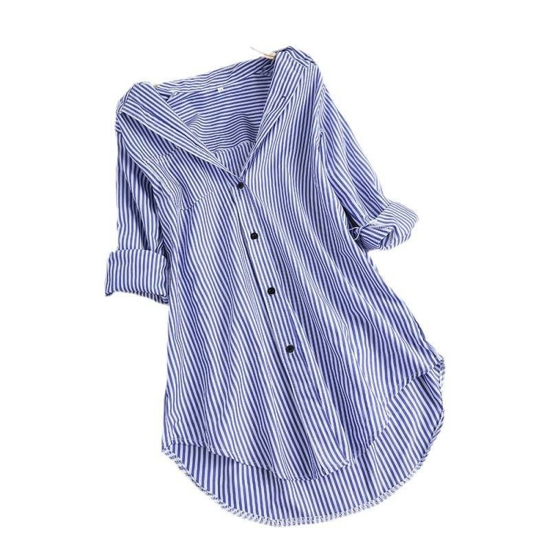 Women's Clothing spring and summer chic striped long sleeved bottom collar loose shirt women_voghion.com