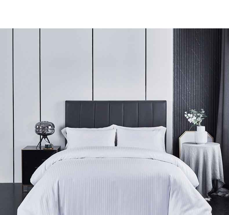 Parure de lit jacquard à rayures de 1 cm, 4 pièces, 3 pièces, pour hôtel, maison d'hôtes, drap-housse, taies d'oreiller, drap plat_voghion.com