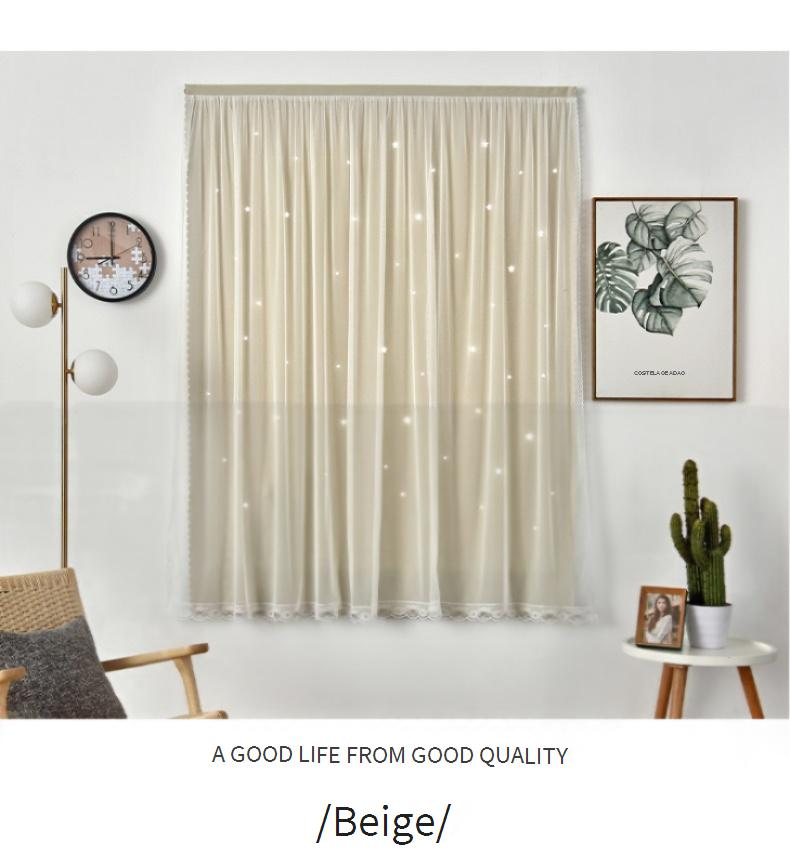Star Cutout Blackout Curtains - No Drill Magic Tape Self-Adhesive Window Treatment (Lace Trim Light Filtering Easy Install 52x84 Inch)_voghion.com