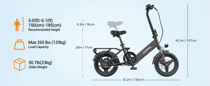 HillMiles Mile 1 Hopfällbar Elcykel 250W 36V 10,4Ah Batteri, 14 Tum_voghion.com