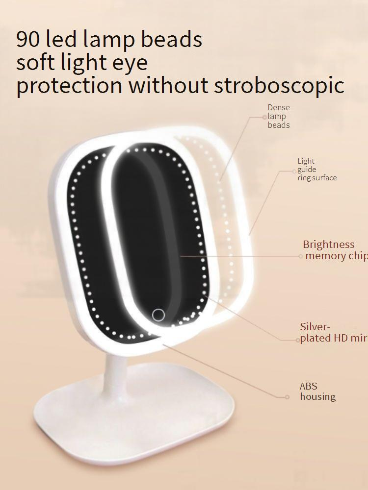 Miroir de courtoisie LED avec lumières - Miroir de maquillage portable pour filles, dortoirs et voyages (commande tactile, 3 modes de couleur, rotation à 360°, rechargeable par USB)_voghion.com