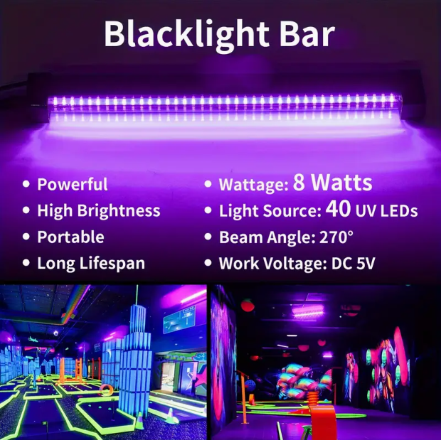 Tubo di luce nera a LED da 6 W, lampada a luce nera a LED UV USB da 395 nm, barra luminosa per feste, illuminazione da palco con interruttore_voghion.com