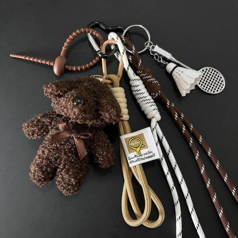 Ciondoli per borsa, ciondolo con bambola di peluche, portachiavi Mini Badminton, ciondolo per borsa in corda intrecciata_voghion.com