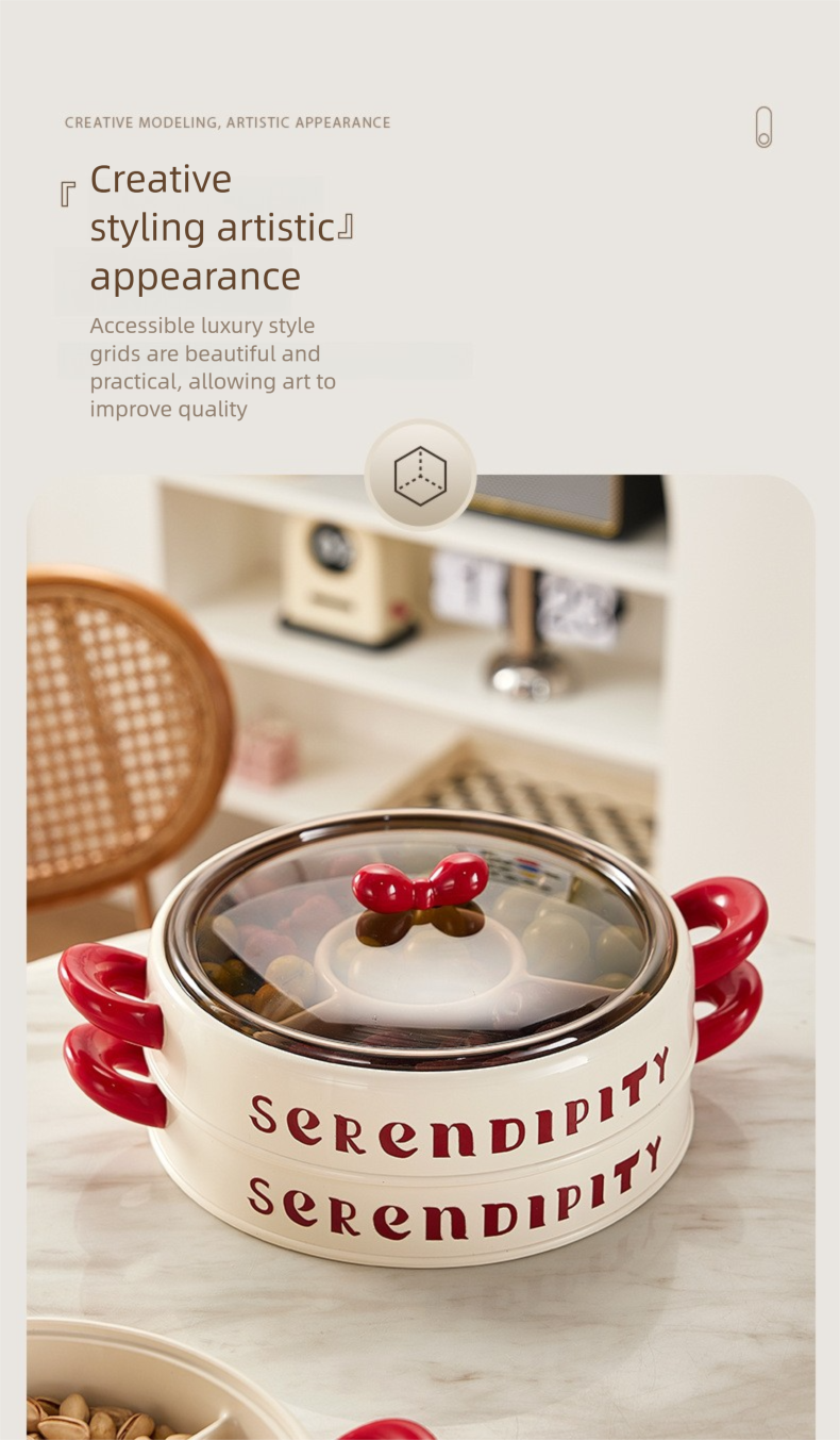 Creative Bowknot Dried Fruit Tray, Household Living Room Divided Lattice With Lid Candy Box, Ins Style Snack Display Plate, Fruit Plate._voghion.com