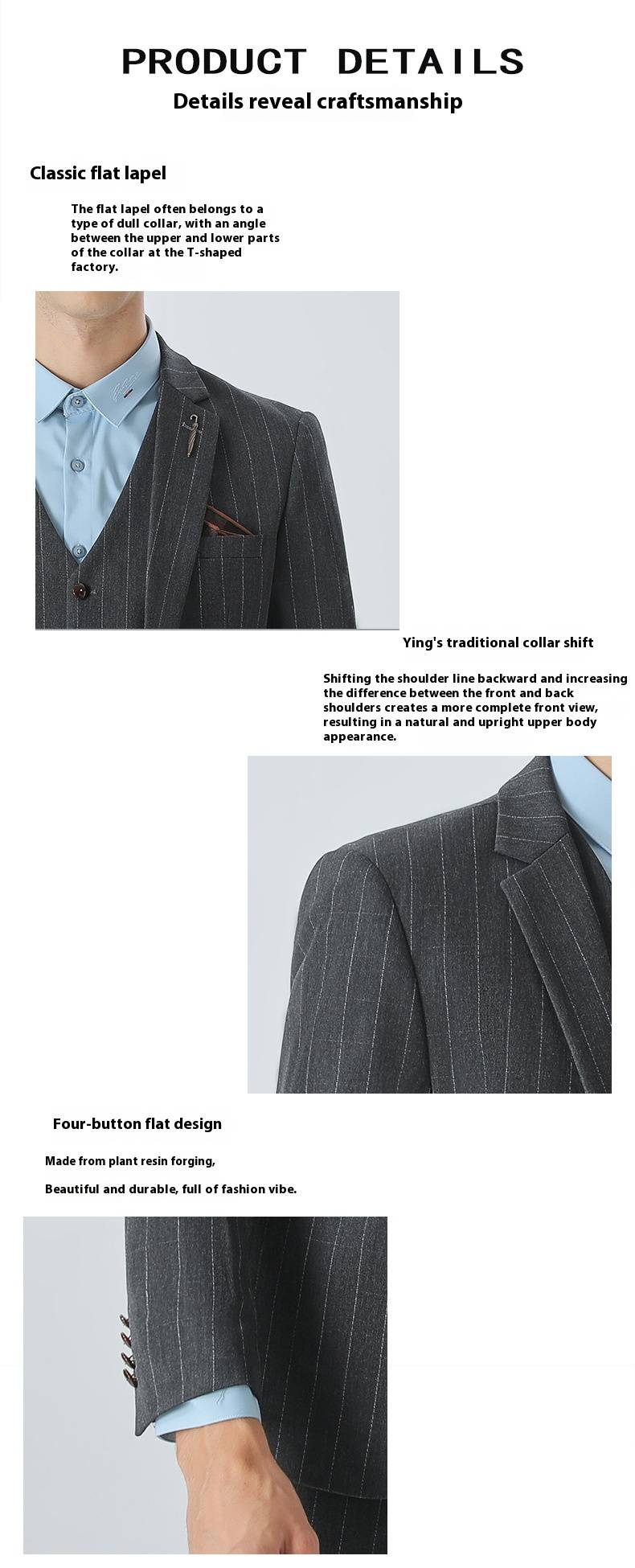 Men's Slim Fit Suit Set With Stripes - Formal Business Blazer & Pants For Wedding, Office & Special Occasions (Black, Gray, 7XL Sizes Available)_voghion.com